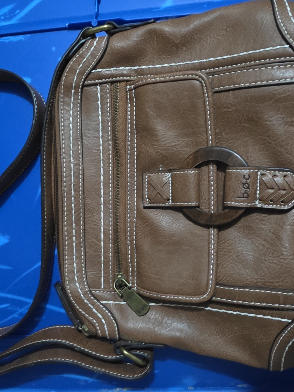 b.o.c. Born Concept Brown Faux Leather Crossbody Bag with Contrast Stitching